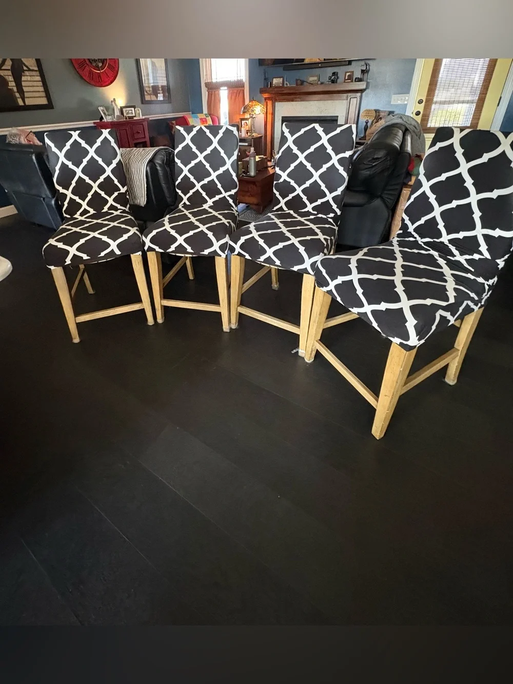 Geometric Black and White Stretch Chair Slipcovers - Set of 4
